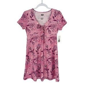 SO Juniors Cinch Front Peasant Dress Purple Pink Floral Print Small NWT